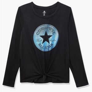 Converse Girl's Long Sleeve Tie Front Knit Top Big Kids XL